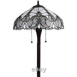 White Stained Glass Tiffany Style 2-Light Floor Lamp