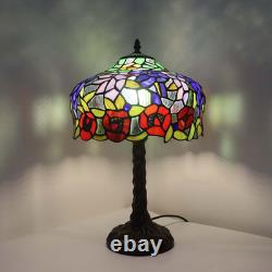 Wisteria Flower Tiffany Style Stained Glass Table Lamp Tree Trunk Base 12