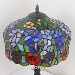 Wisteria Flower Tiffany Style Stained Glass Table Lamp Tree Trunk Base 12