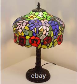 Wisteria Flower Tiffany Style Stained Glass Table Lamp Tree Trunk Base 12