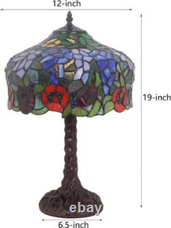 Wisteria Flower Tiffany Style Stained Glass Table Lamp Tree Trunk Base 12