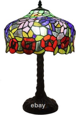 Wisteria Flower Tiffany Style Stained Glass Table Lamp Tree Trunk Base 12