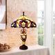 Yellow Jeweled Tiffany Inspired Victorian Stained Glass Table Lamp With Lit Base