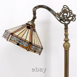 Yellow Tiffany Style Reading Lamp Hexagon Stained Glass Lampshade in 64 Inch